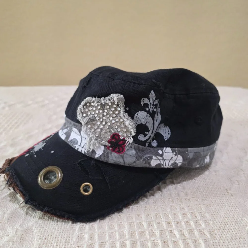 Womens Black New Orleans Rhinestone Flat Top Cute Baseball Ball Cap Hat